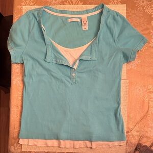 Liz Claiborne Turquoise Blue Layered Short Sleeve Top NWOT